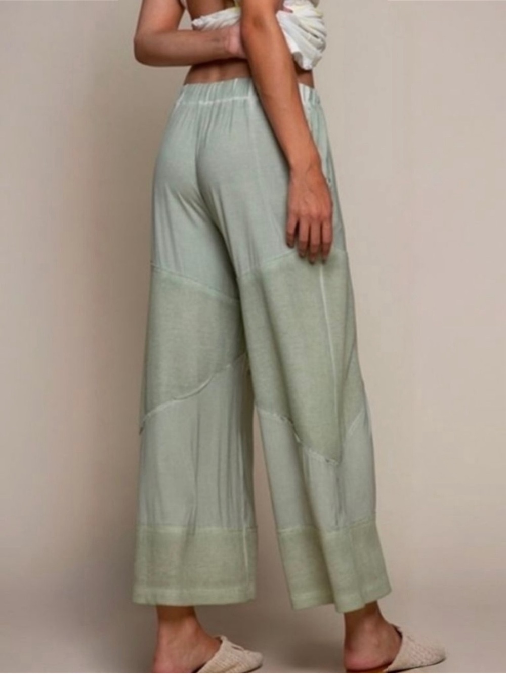 POL Sage Green Wide Leg Culotte Drawstring Pants M/L NWT - Picture 2 of 14